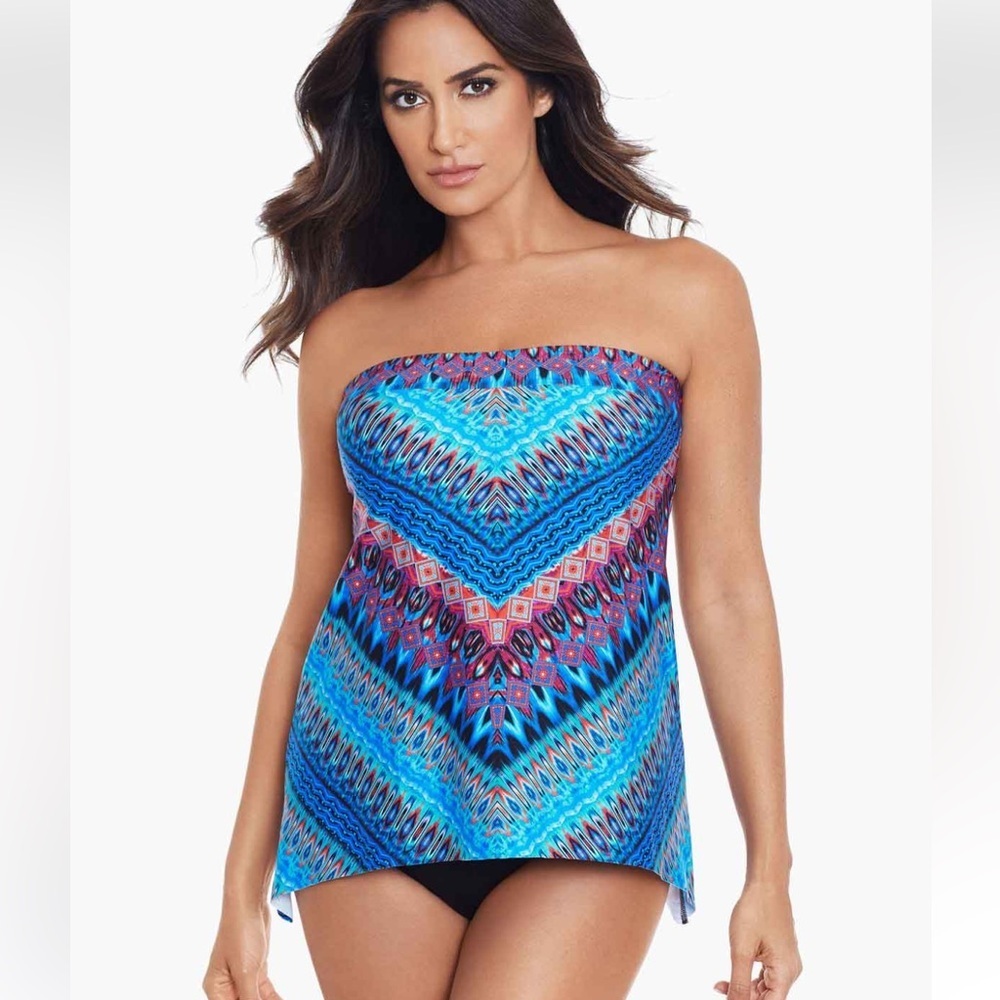 Miraclesuit Blue Multicolor Strapless Swim Tankini Coverup casablanka size 8 new